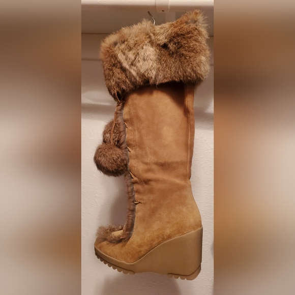 Coach (Karita) Wedge Boots with Rabbit Fur - Picture 11 of 16